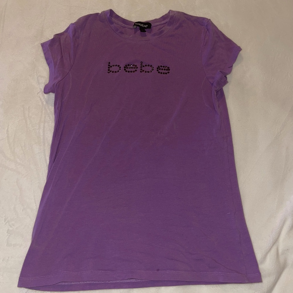 Bebe Rhinestone Logo Purple Tee